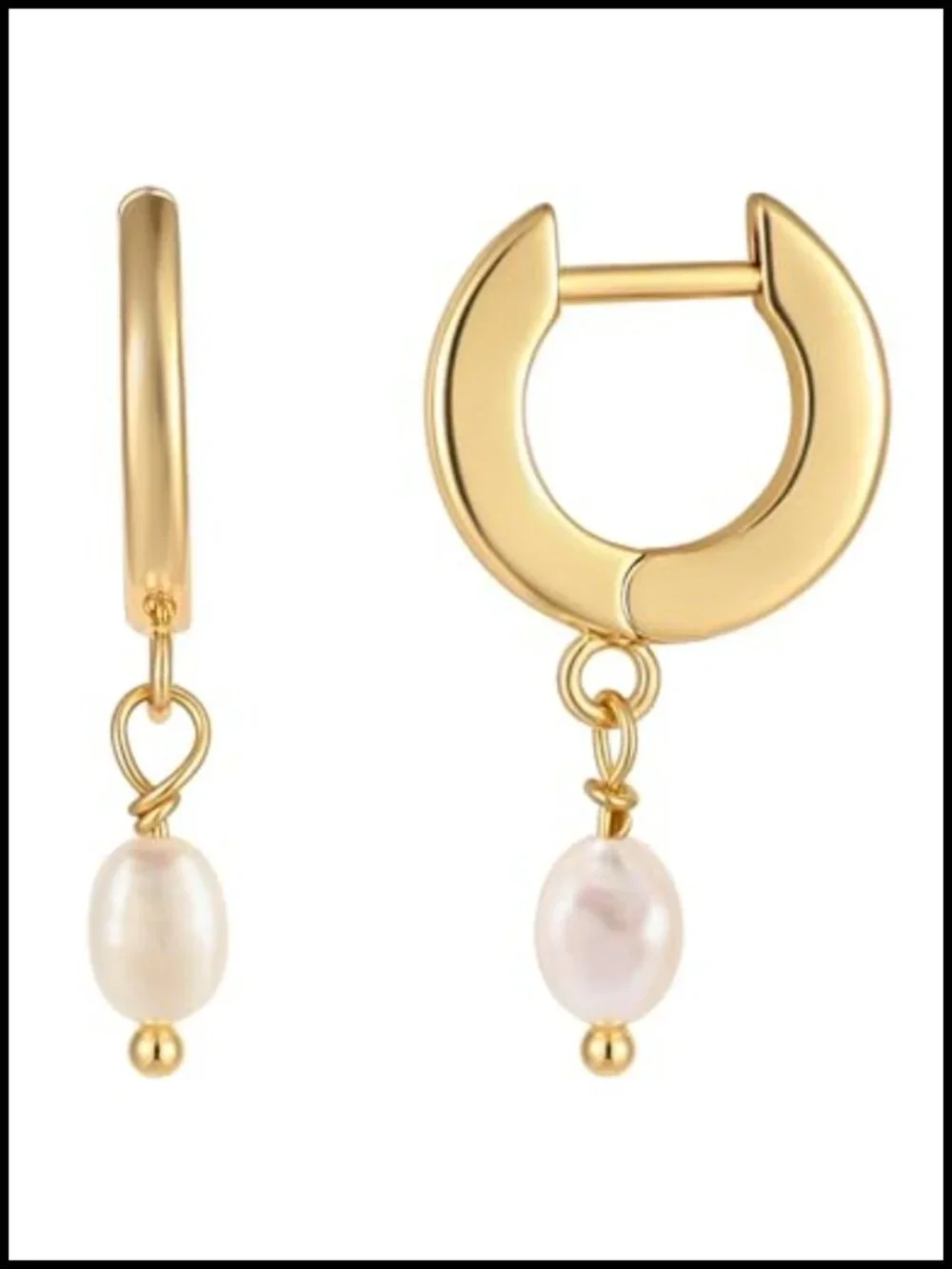 14K Gold Plated Huggie Hoop Earrings with Pearl Drop, Hypoallergenic Dangle